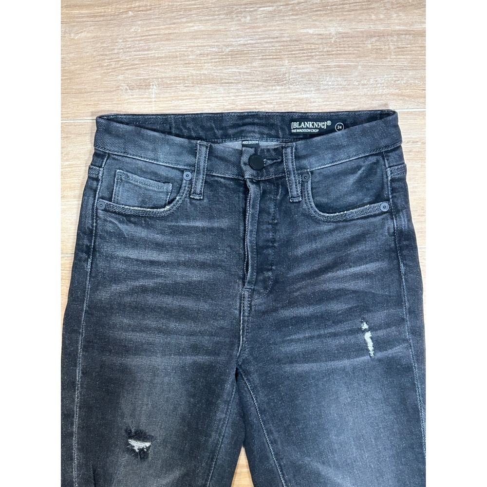 BLANKNYC The Madison Crop Distressed Blue Wash High‎ Rise Jeans - Size 24 - Picture 9 of 10